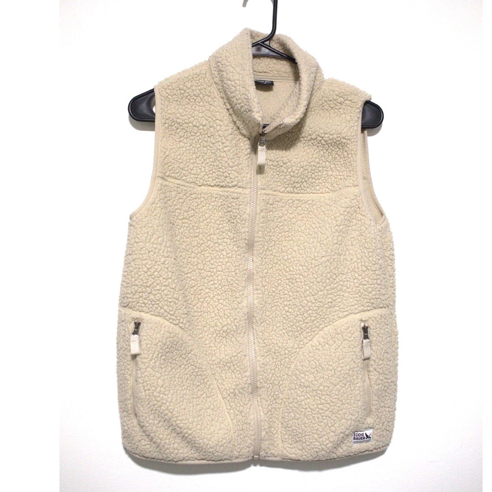 Eddie Bauer Womens Sherpa Fleece Vest Cream Off-White Full Zip Size Medium